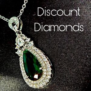 Green Emerald Tear Drop Pendant Necklace on 925 S